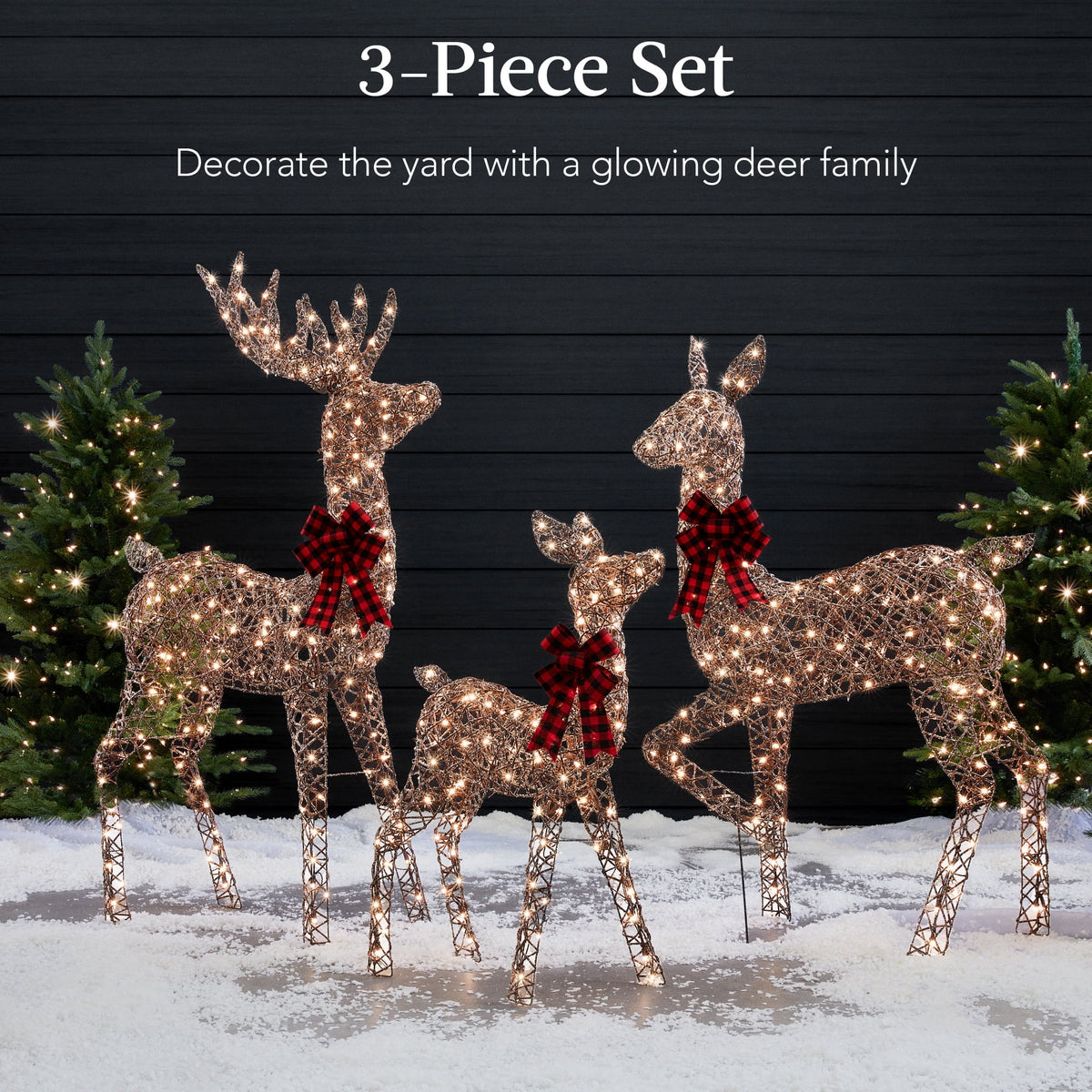 Best Choice Products 3-Piece Lighted Christmas Deer Set Outdoor Yard Decoration w/ 360 LED Lights, Stakes - White