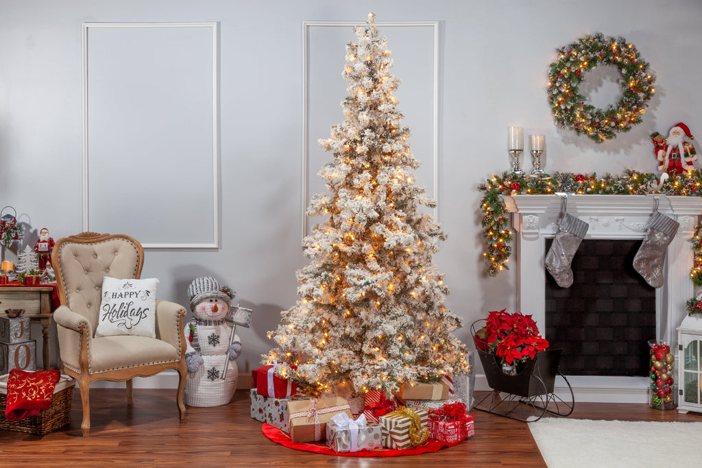 7.5 ft. Pre Lit Clear Lights Heavy Flocked Layered Spruce