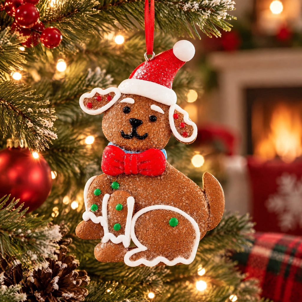 Multicolor Clay Dough Gingerbread Dog with Hat Christmas Ornament, 4.5", by Holiday Time
