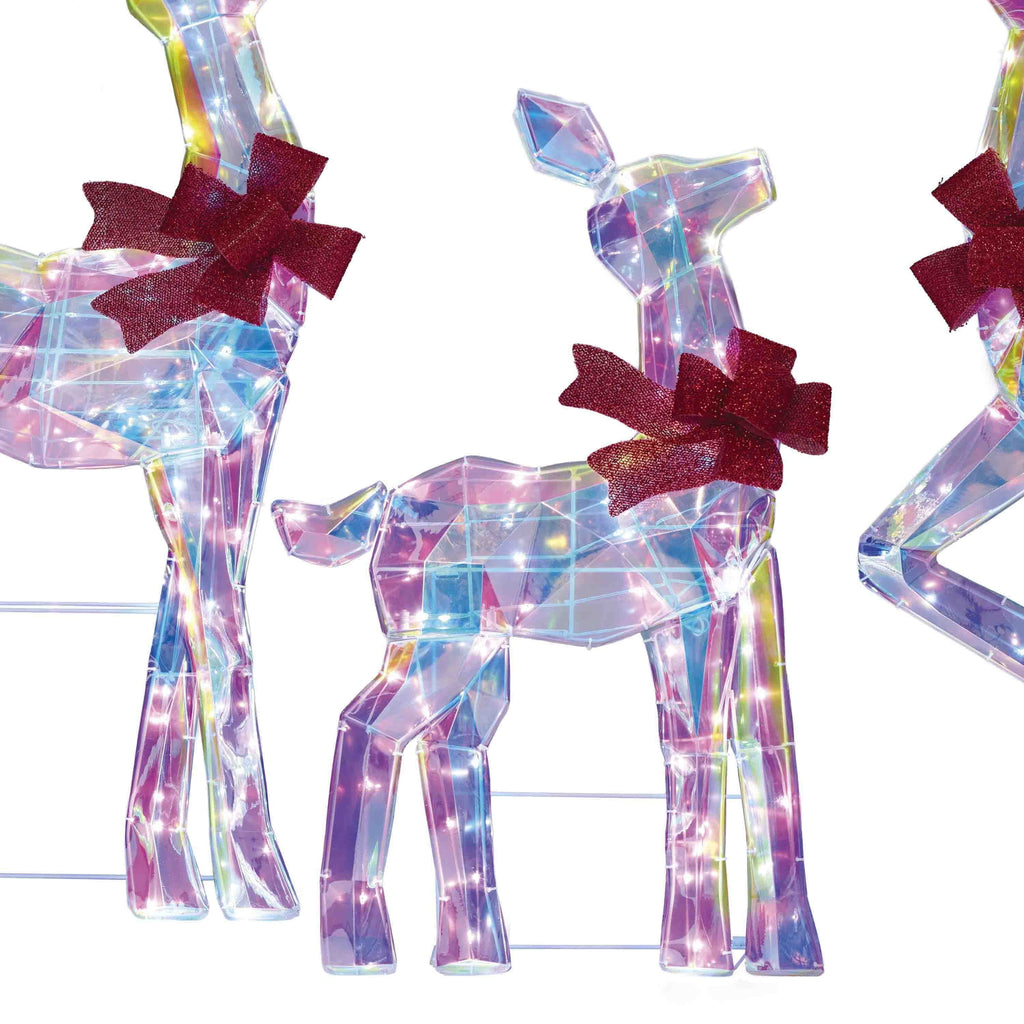 Indoor/Outdoor Light-Up Prismatic 2D Deer Family Christmas Decoration with 250 LED Lights, Cool White, Set of 3, by Holiday Time
