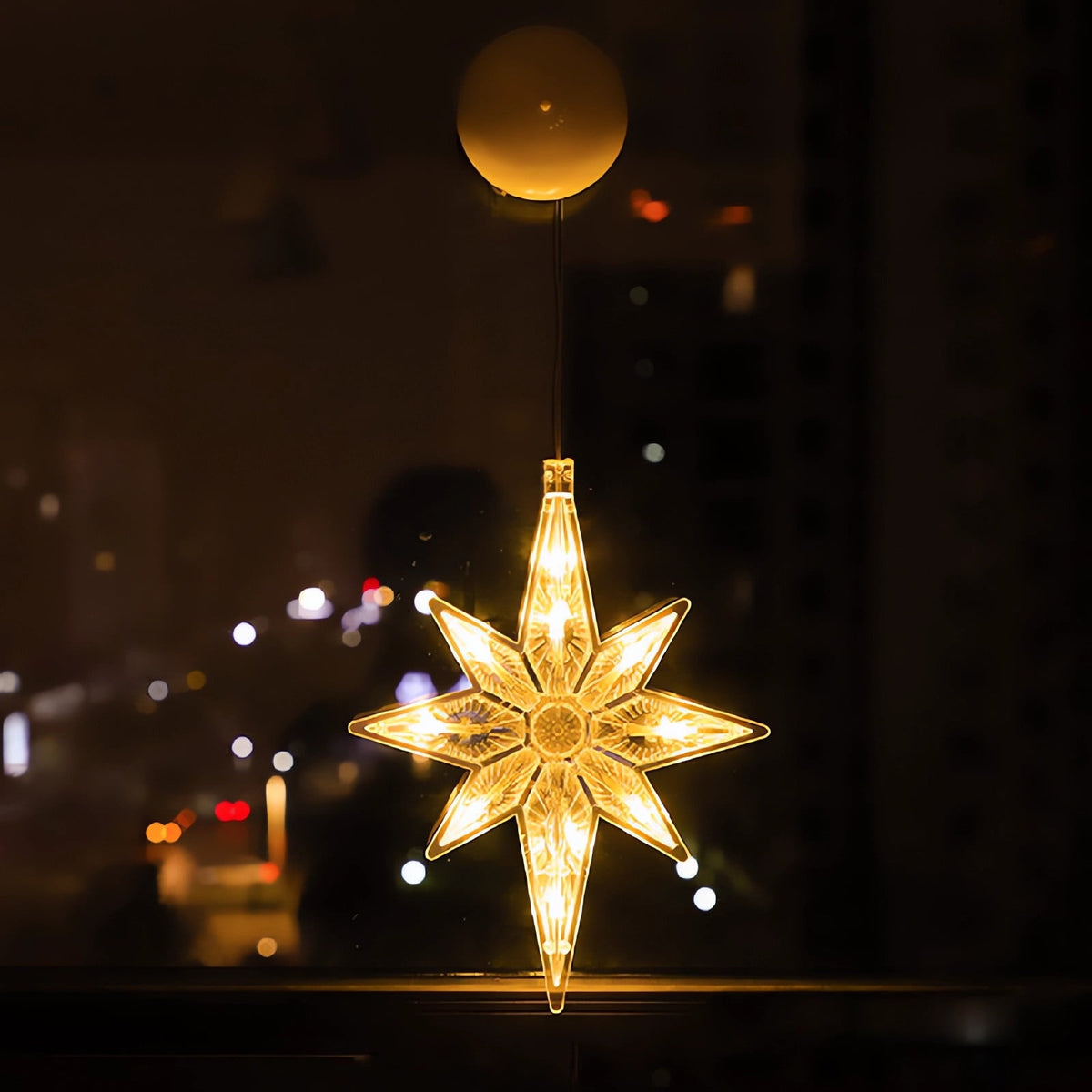 Coollooc Christmas Star Window Light, LED Star Hanging Christmas Lights with Suction Cup Battery Operated Bethlehem Star Light for Xmas Tree Party Decor