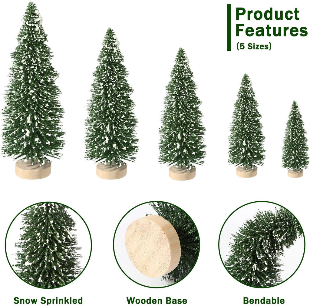 Ayieyill 30PCS Artificial Mini Christmas Trees, Mini Pine Tree Sisal Trees with Wood Base Bottle Brush Trees for Christmas Table Top Decor Winter Crafts Ornaments
