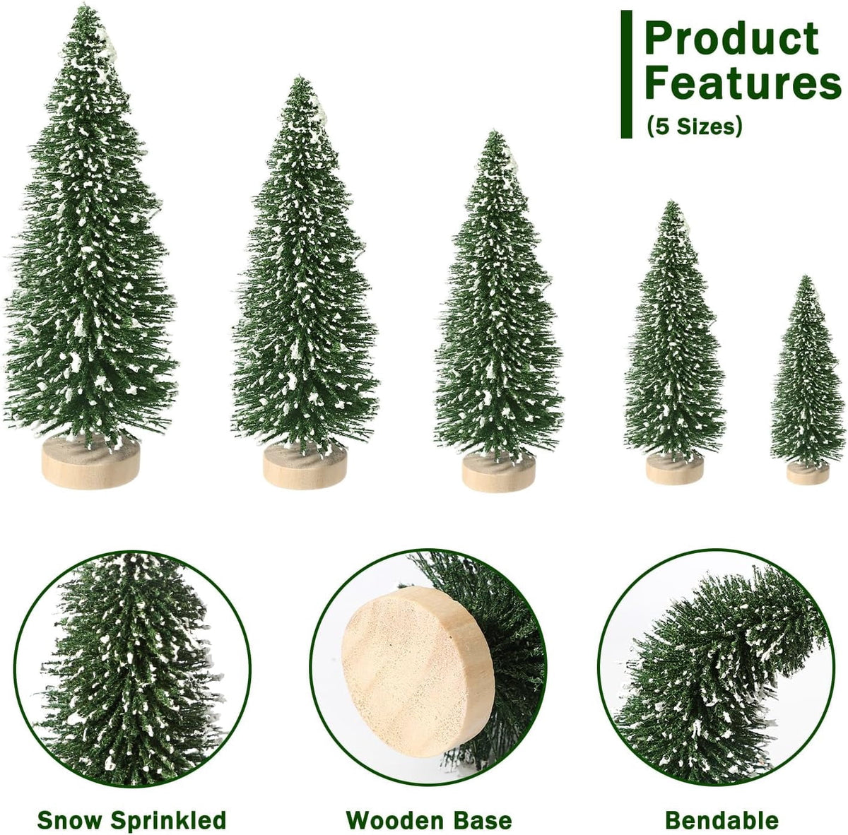 Ayieyill 30PCS Artificial Mini Christmas Trees, Mini Pine Tree Sisal Trees with Wood Base Bottle Brush Trees for Christmas Table Top Decor Winter Crafts Ornaments