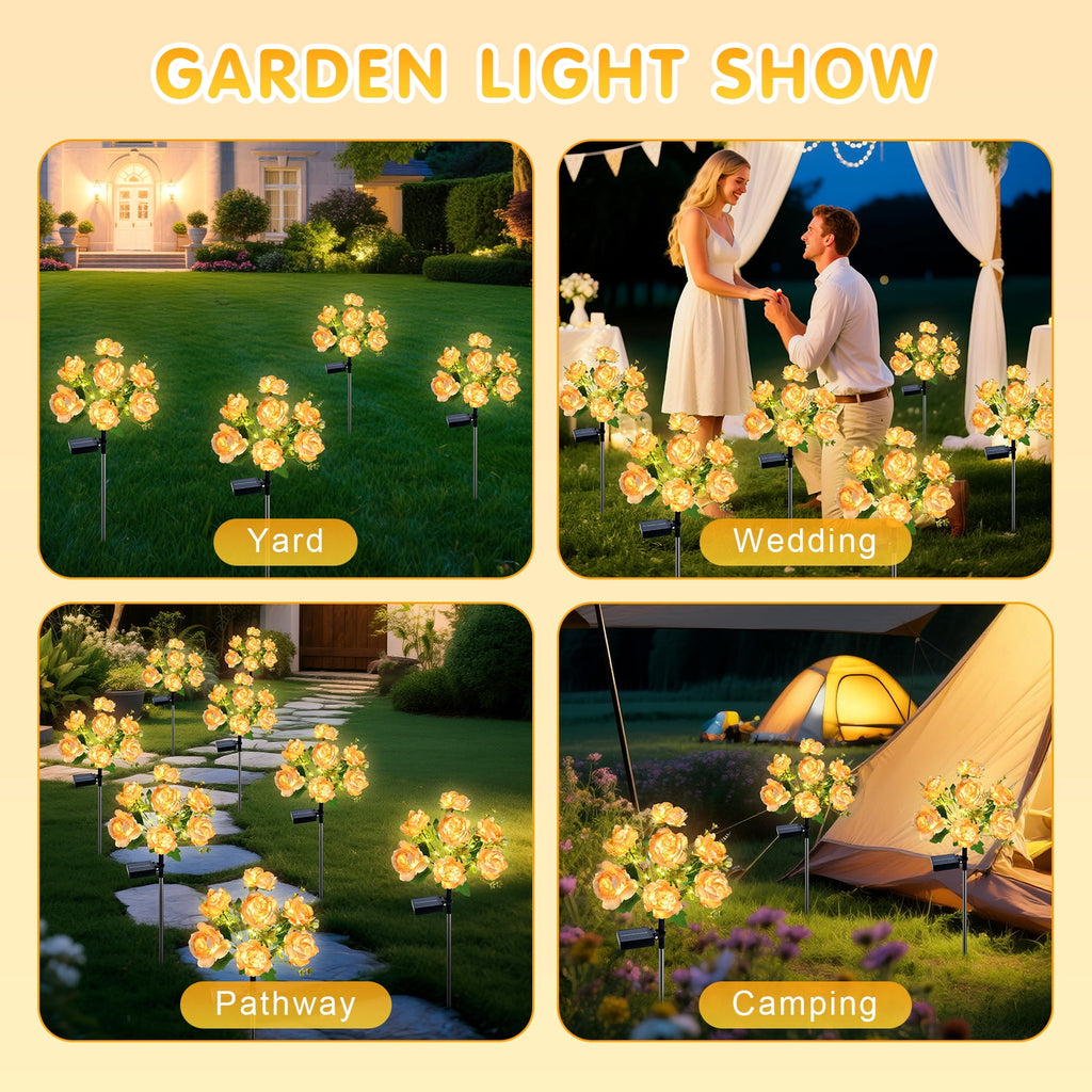 Qoosea Solar Garden Lights Outdoor Waterproof Decorative Flower New Upgraded 2 pack with 17 Butterfly Solar Lights for Garden Yard Outdoor Decor Pathway, Gifts for Mom