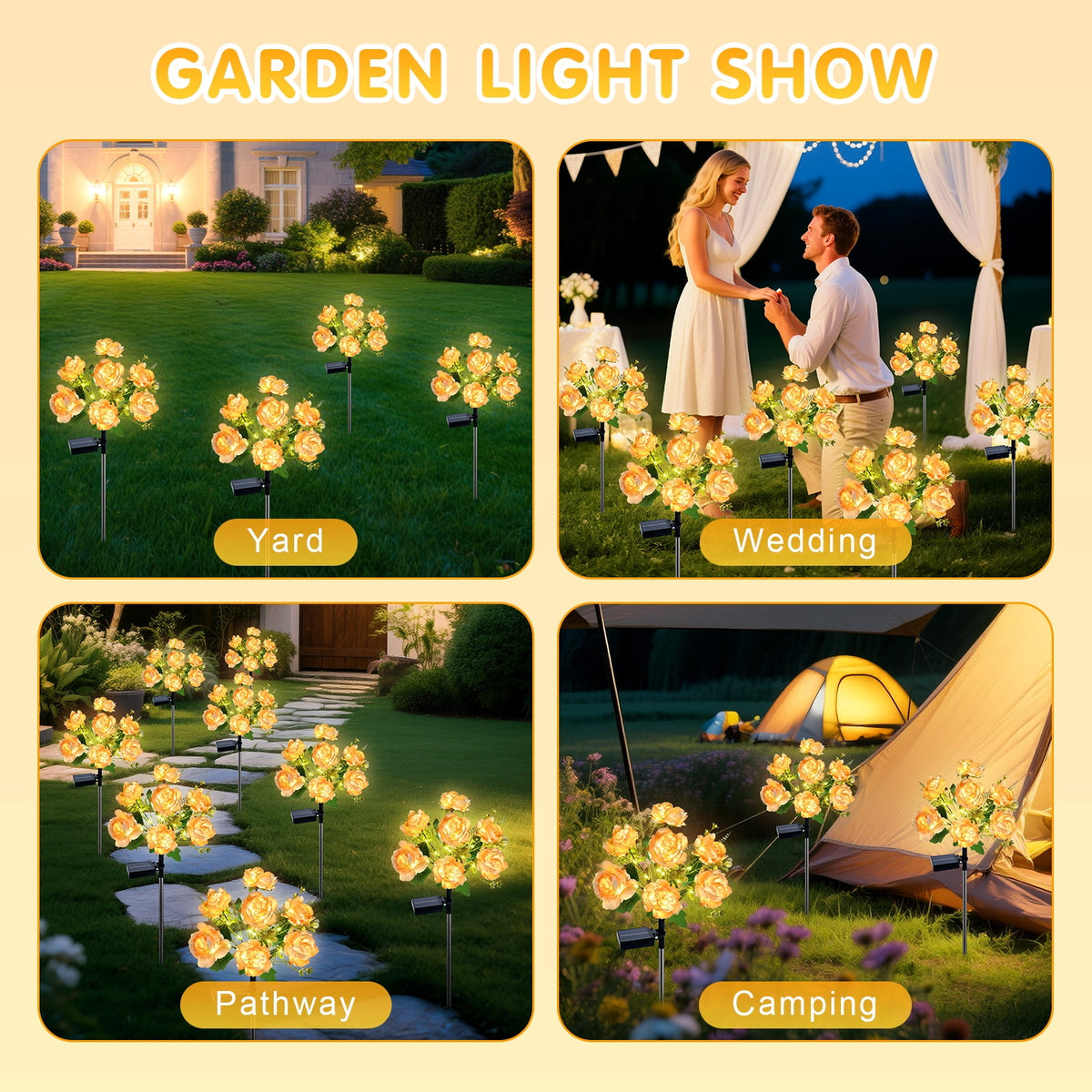 Qoosea Solar Garden Lights Outdoor Waterproof Decorative Flower New Upgraded 2 pack with 17 Butterfly Solar Lights for Garden Yard Outdoor Decor Pathway, Gifts for Mom