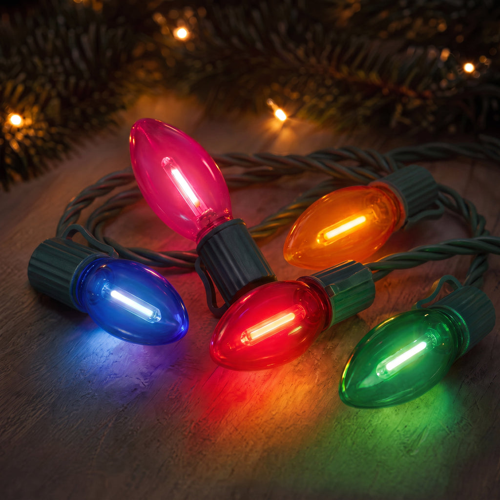 Indoor/Outdoor 25-Count LED Extra Bright Vintage-Style C9 Christmas String Lights, Warm White, Green Wire, 14', by Holiday Time