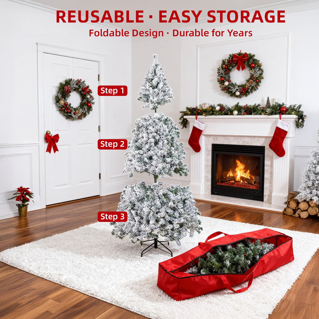 Fenbeli 6ft Artificial Christmas Tree with Metal Base, Indoor Outdoor Green