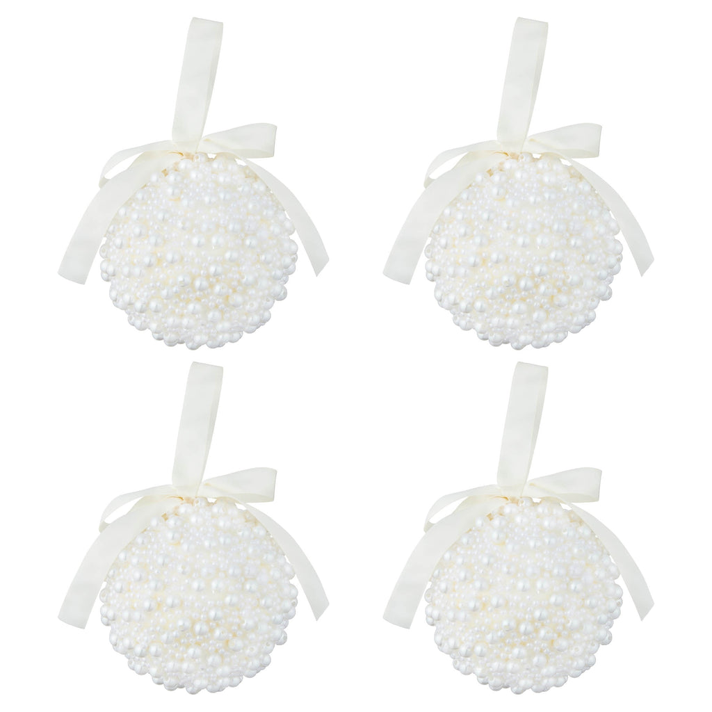 4-Count White Pearl Shatterproof Christmas Ornaments, 3.9", by Holiday Time