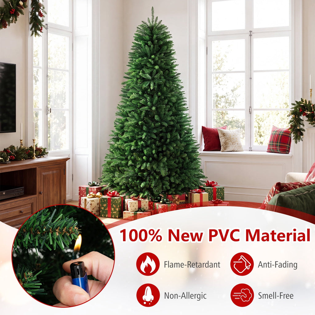 Costway 7.5 ft Unlit Artificial Fir Christmas Tree Hinged with 1968 Branch Tips Green