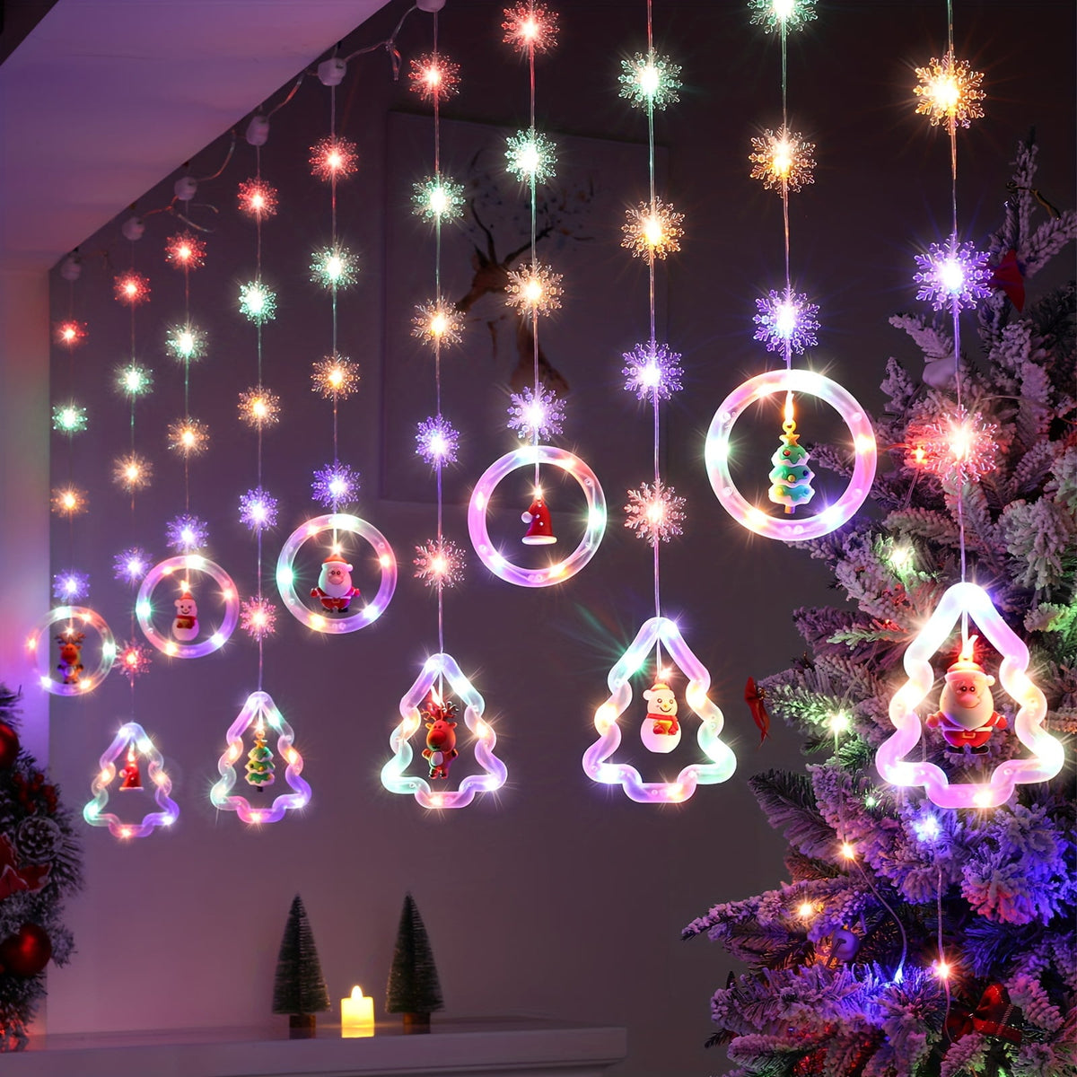 WILLED Christmas String Lights, 120 LED Window Curtain Lights with Christmas Ornaments, 9.8ft USB Powered Warm White Waterproof Fairy Lights Indoor Outdoor for Xmas Tree Patio Garden Party Home Decor