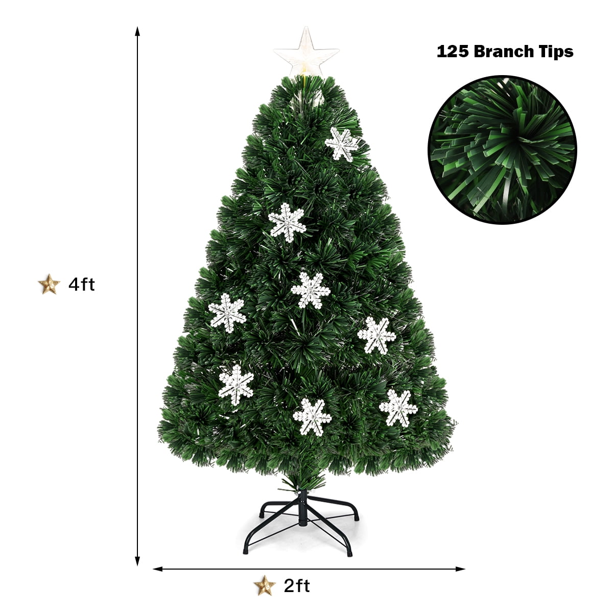 Gymax 4' Pre-Lit Multi-Color Lights Fiber Optic Artificial Christmas Tree with Snowflakes