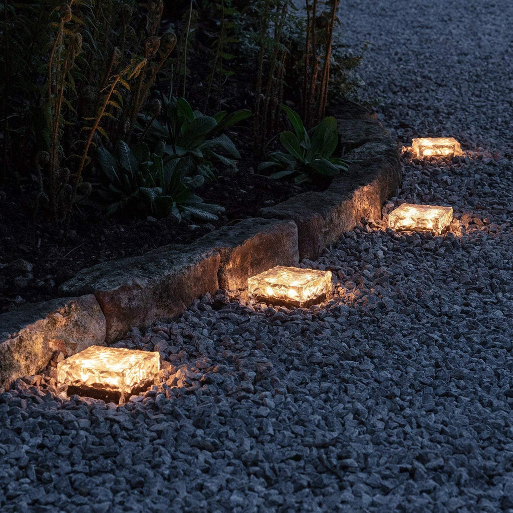 Solar Brick Lights - Outdoor Waterproof Ice Cube Lights for Garden Pathway, Christmas Festival Decorative Rock Cube Lights (4 Pack, Warm White)