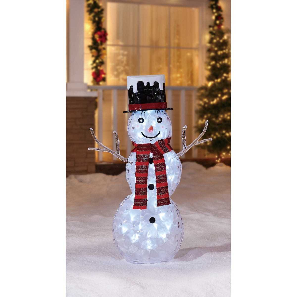 Indoor/Outdoor LED Icy Snowman Christmas Decoration, White/Black/Red, 19.7", by Holiday Time