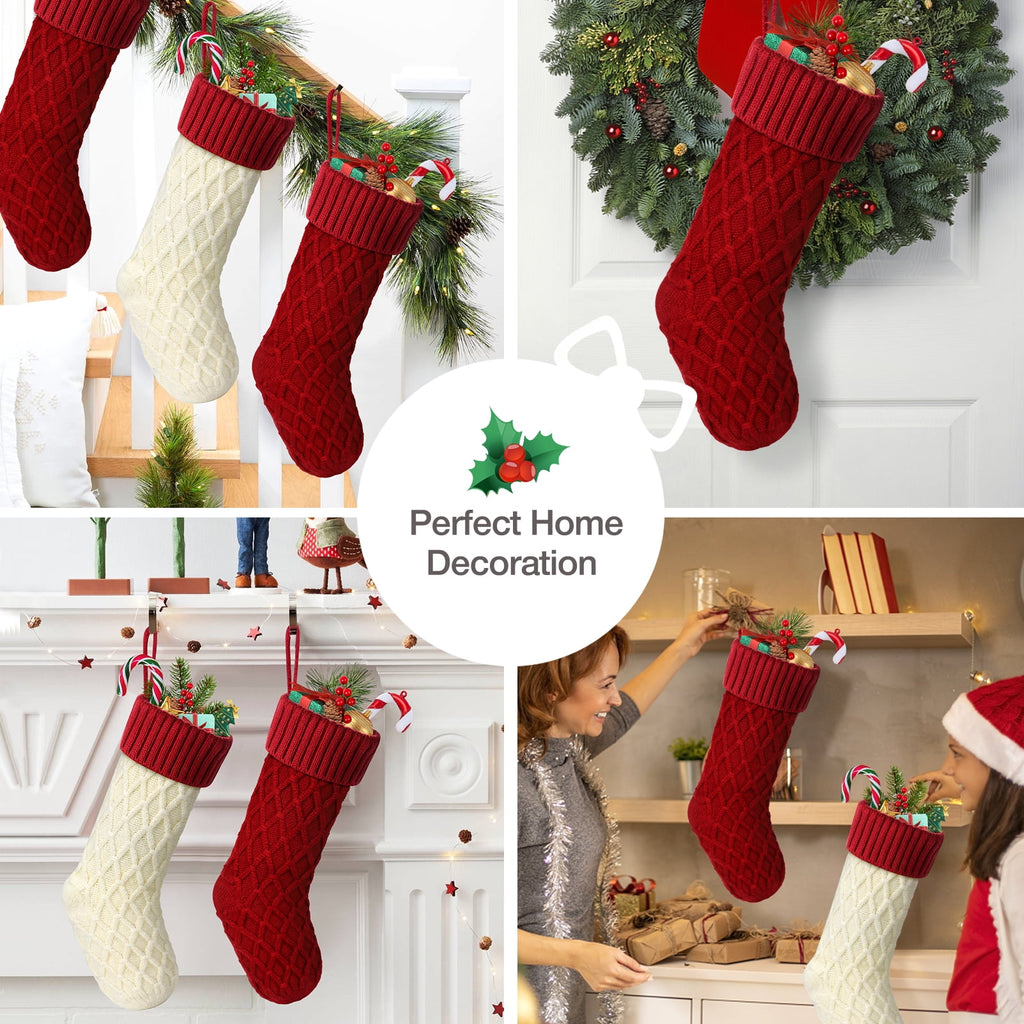 Ayieyill 6pcs Christmas Stockings Large Knitted Xmas Stockings 18 Inches Fireplace Hanging Stockings for Family Holiday Christmas Decoration