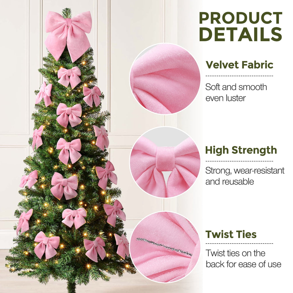 Ayieyill 13 Pack Velvet Red Christmas Tree Bows, Large Christmas Bows for Tree Wreath Stairs Railing Fireplace Indoor Decor