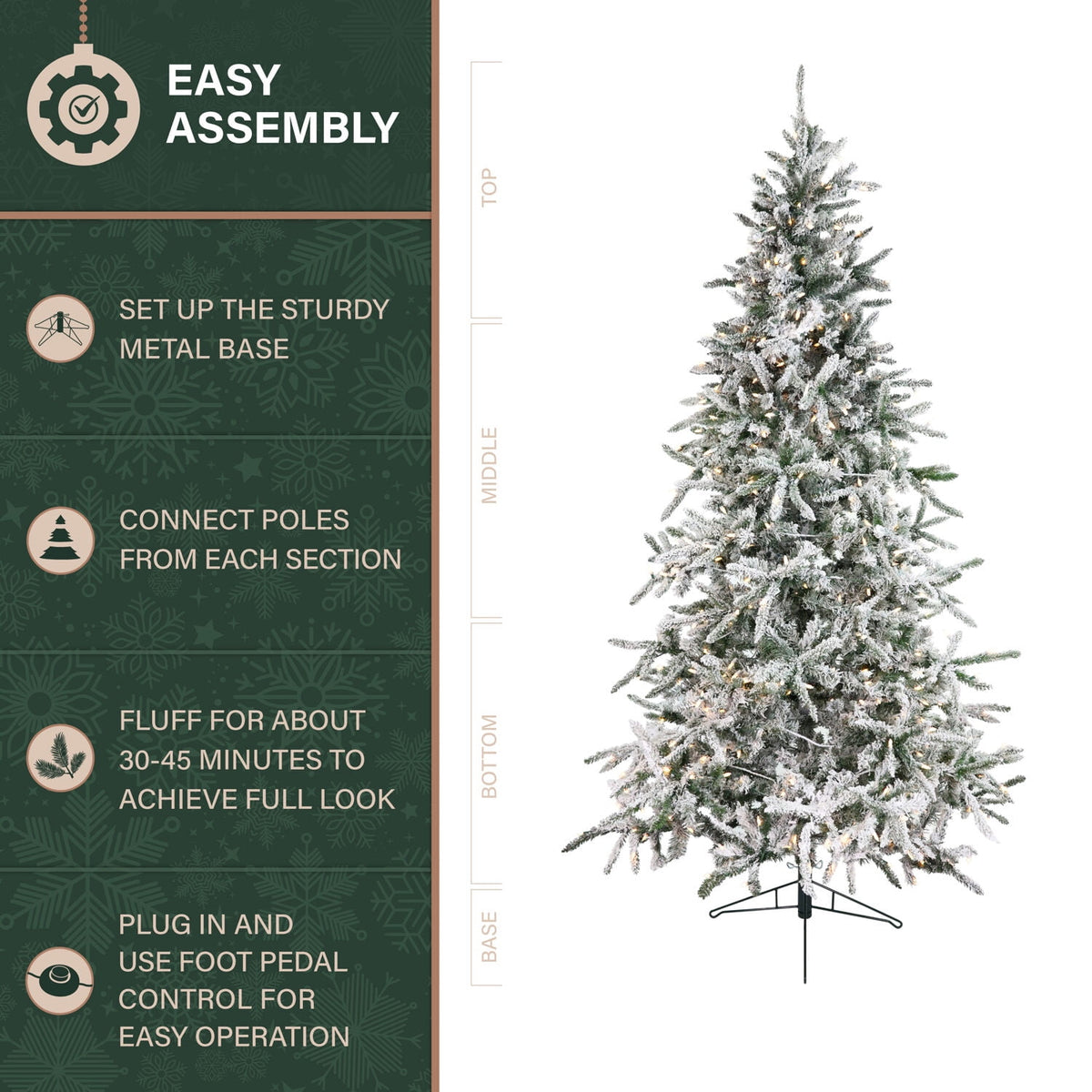 Fraser Hill Farm 6.5-Ft Flocked Mountain Pine Artificial Christmas Tree with Warm White LED Lights, FFMP065-5SN