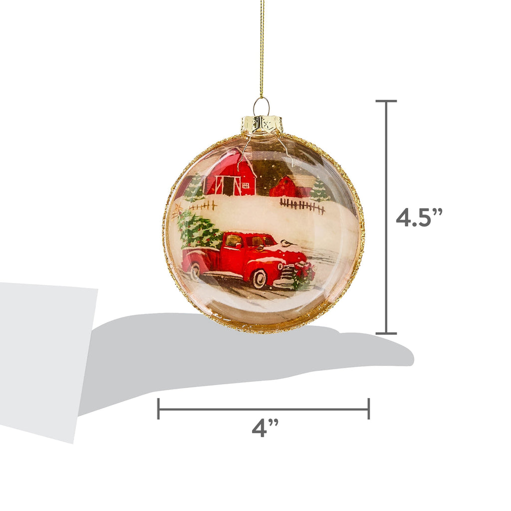 Red Truck Farm Scene Ball Christmas Ornament, 4", by Holiday Time