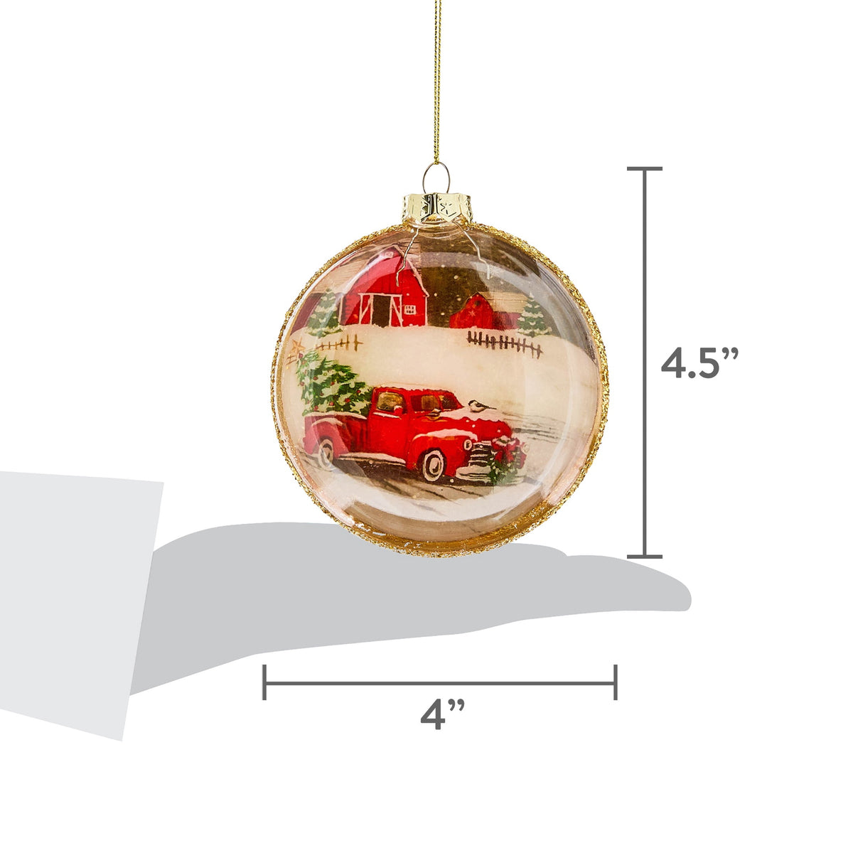 Red Truck Farm Scene Ball Christmas Ornament, 4", by Holiday Time