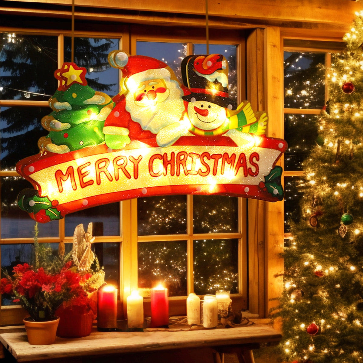 RXIRUCGD Christmas Window Hanging Lights Decorations, Christmas Window Lights with Suction Cup, Battery Operated Hanging Christmas Window Lights Indoor for Xmas Tree Fireplace Door Window Decor