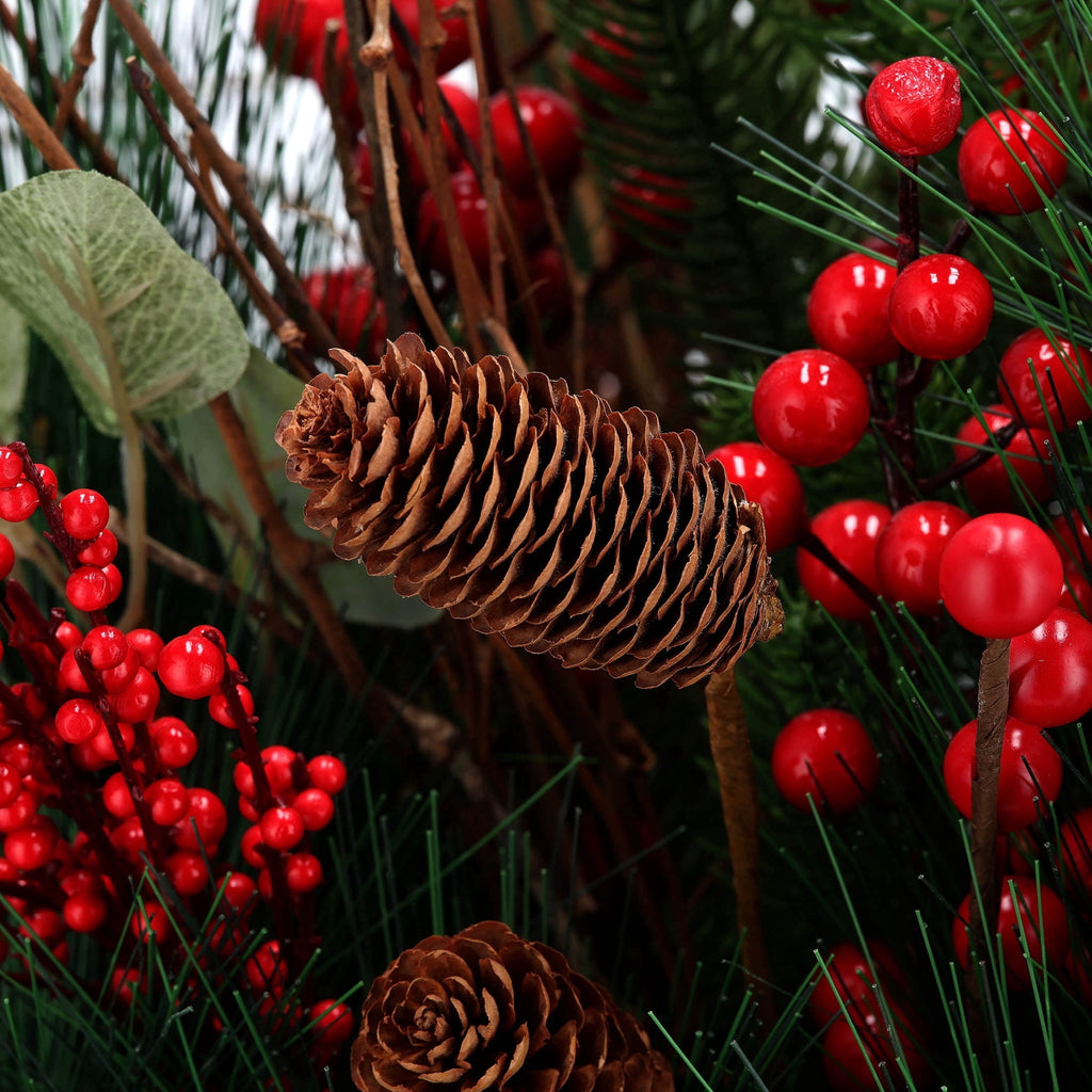 My Texas House Greenery and Berries Christmas Arrangement in Pot, Red/Green/Black, 30"