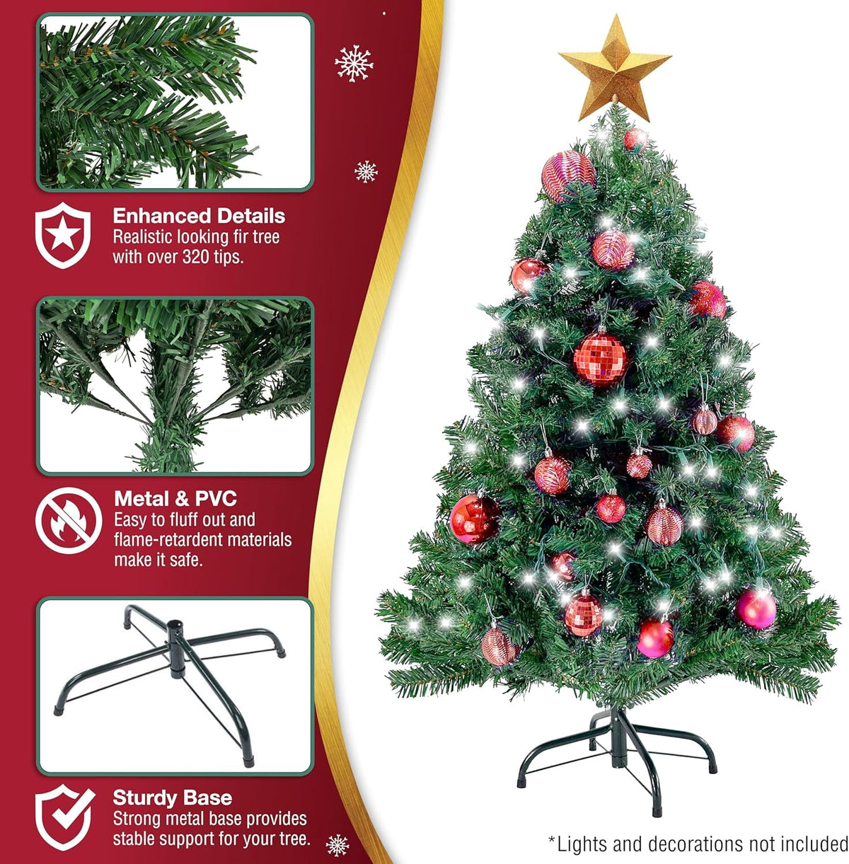 4ft Christmas Tree - Premium Hinged Artificial Small Christmas Tree Green, Canadian Fir Full Bodied 4 Feet Tree with 320 Tips, Lightweight and Easy to Assemble Holiday Décor Tree with Metal Stand