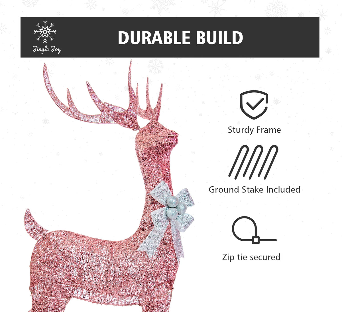 Jingle Joy 5FT Lighted Outdoor Christmas Deer Set – 3-Piece LED Reindeer Family with Twinkling Lights, Weather-Resistant Yard Decor with Stakes - Pink