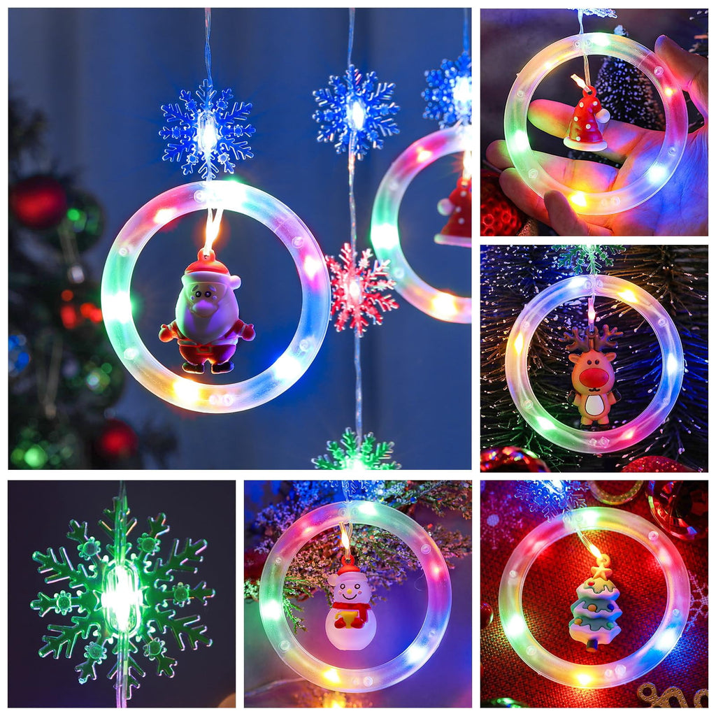 WILLED Christmas String Lights, 120 LED Window Curtain Lights with Christmas Ornaments, 9.8ft USB Powered Warm White Waterproof Fairy Lights Indoor Outdoor for Xmas Tree Patio Garden Party Home Decor