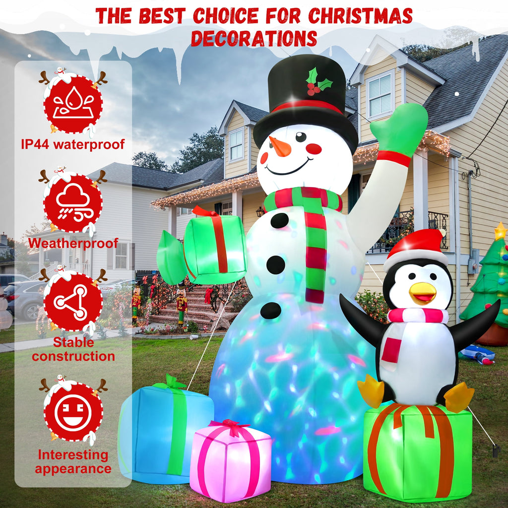 Yexmas 6FT Christmas Inflatables Snowman Blow Up Yard Decor with 360 Rotation Colorful Projector LED Light for Outdoor Christmas Party ,Garden and Lawn