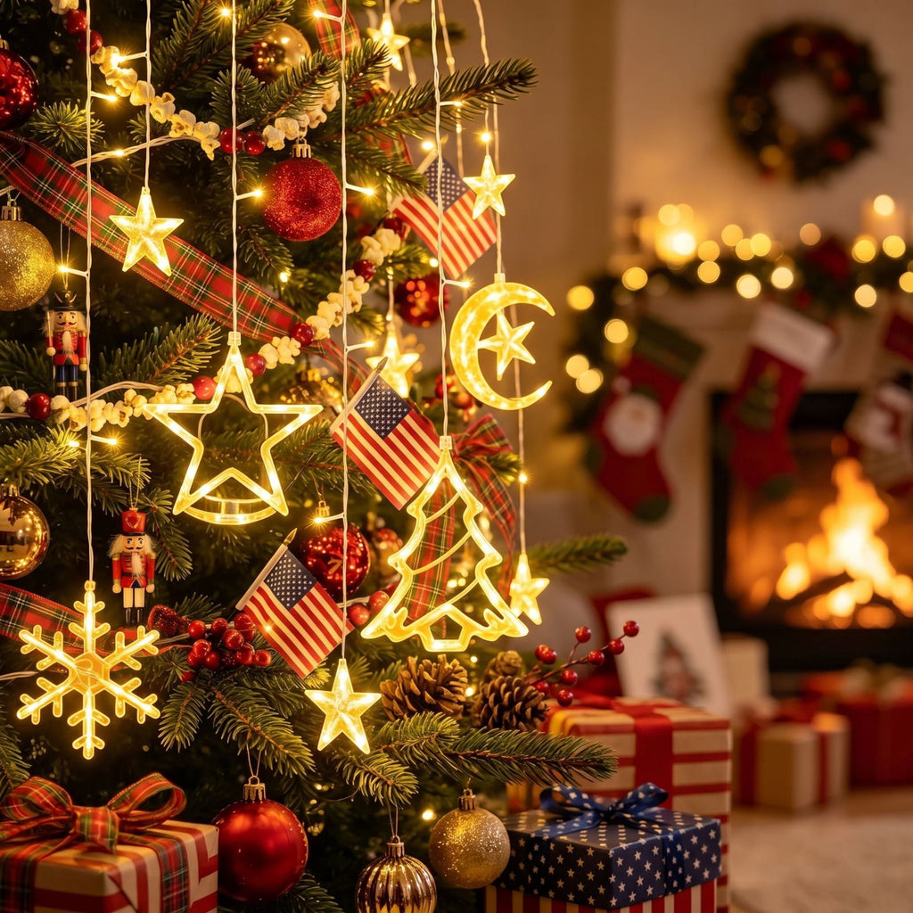 Scidweet Christmas Lights Decorations, 11.5 FT Hanging Twinkle Fairy Christmas Curtain Lights for Home Indoor Outdoor Window Xmas Decor, Warm White