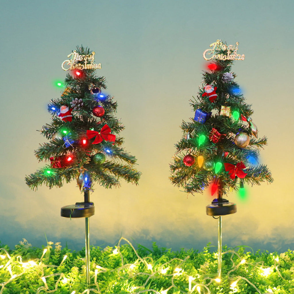 Gnmfd Solar Christmas Tree Outdoor Decorative LED Lights, Bow and Merry Christmas Ground Insert Lights, Waterproof Yard Holiday Lighting for Porch Garden Patio Landscape Decoration