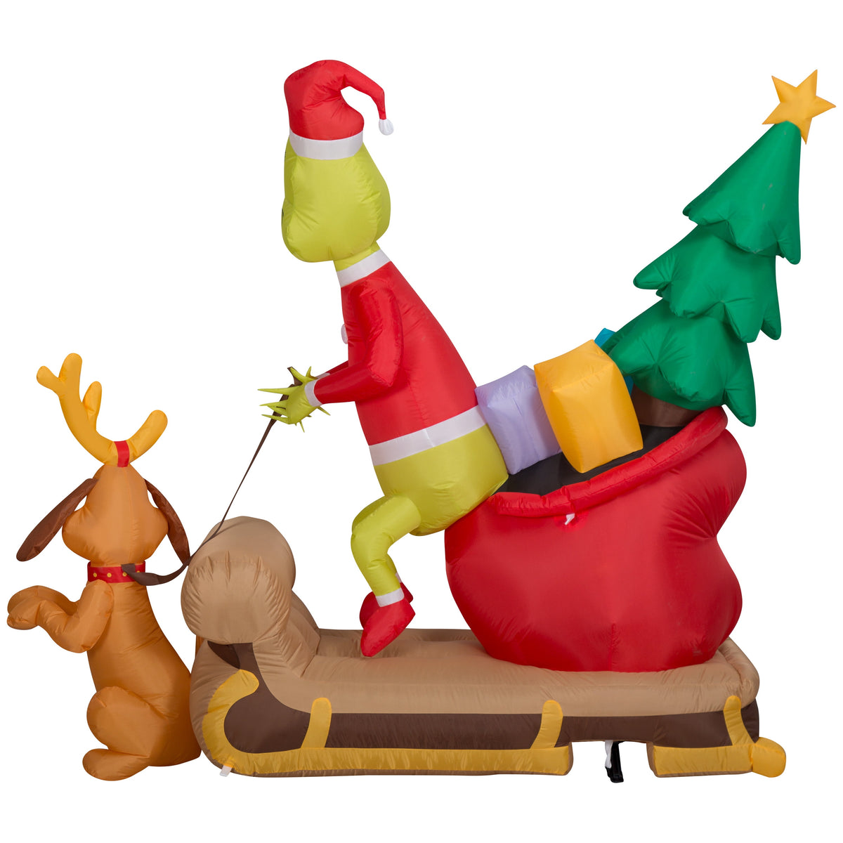 6.5 ft Grinch & Max Sleigh Christmas Airblown Yard Inflatable, Multicolor, by Dr. Seuss