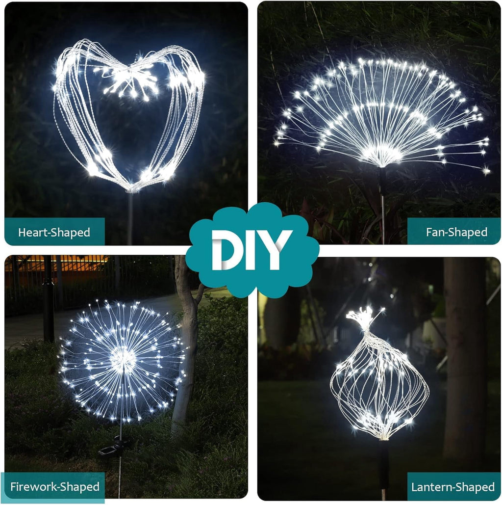 Outdoor Solar Lights Firework, 2 Pack 120 LEDs Waterproof Solar Lights for Outside Garden Yard Pathway Fence - Warm White