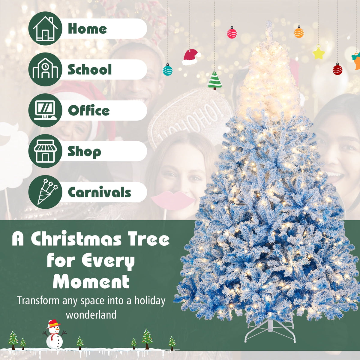 Costway 6 FT Artificial Christmas Tree with 250 Warm White LED Lights, 8 Lighting Modes & Folding Metal Stand White & Pink