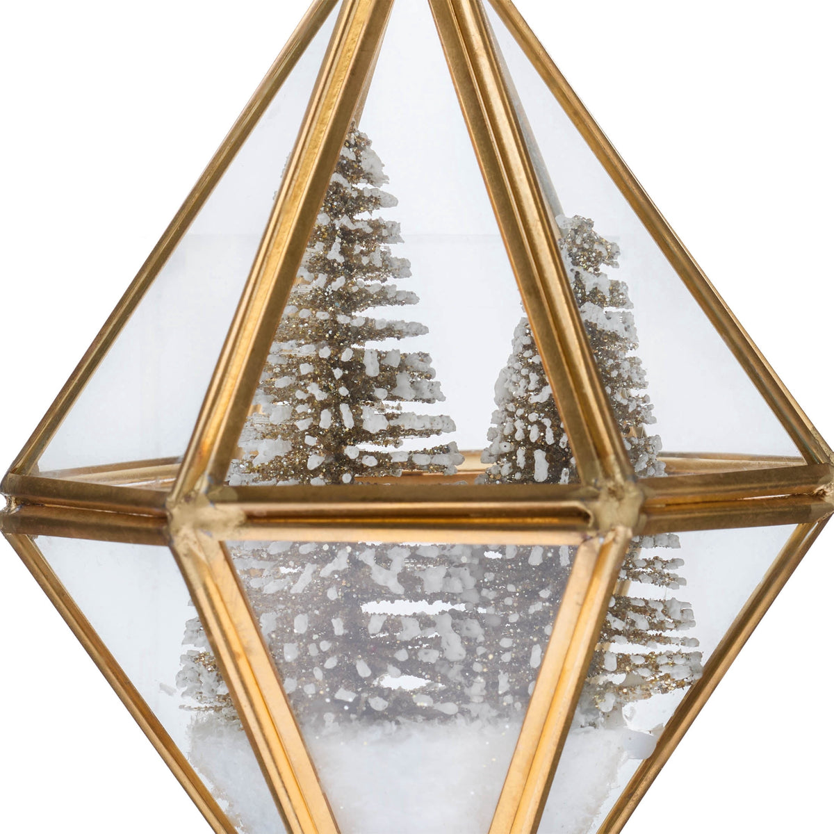 Gold Metal and Glass Diamond with Snow-Flocked Trees Christmas Ornament, 5.3", by Holiday Time
