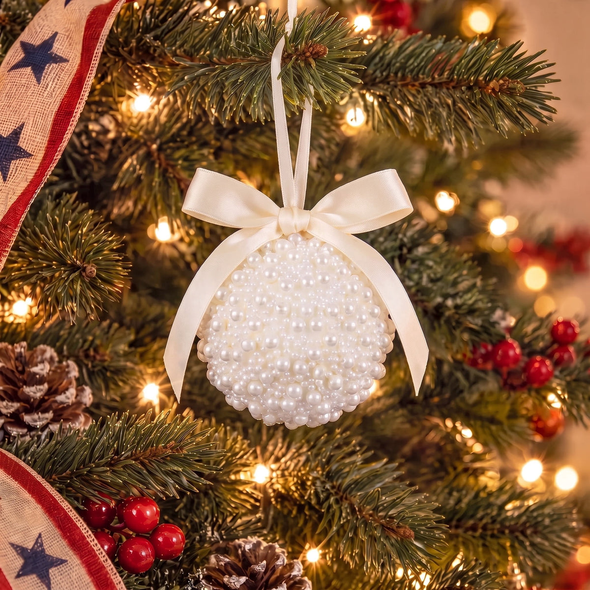 4-Count White Pearl Shatterproof Christmas Ornaments, 3.9", by Holiday Time