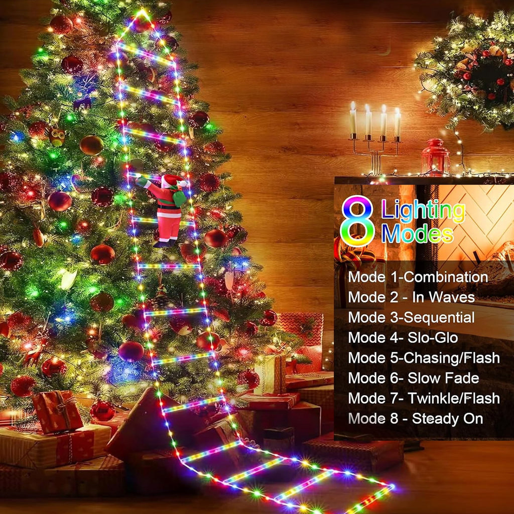 Morfone Christmas Decorations LED Ladder Lights with Climbing Santa Claus, 10.5ft Christmas Decorative String Lights for Indoor Outdoor, Window, Garden, Home, Wall, Xmas Tree Decor, Multicolor