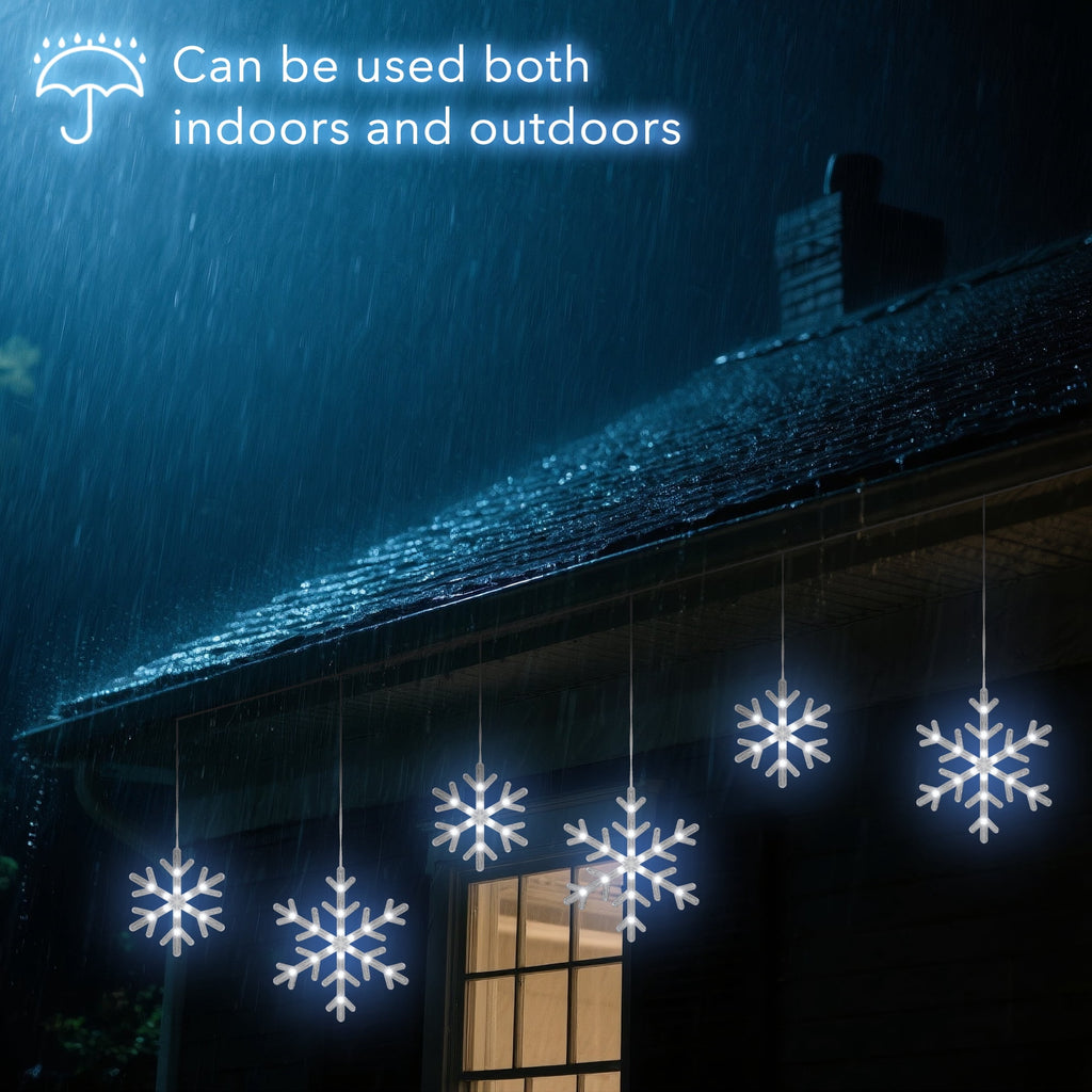 BeatiNeon 9ft Christmas Snowflake String Lights, 10 Pcs Blue & Cool White LED Snowfall Lights with Twinkle Effect, Connectable Indoor Outdoor Waterproof Holiday Decor for Eaves, Garden, Yard, Indoor