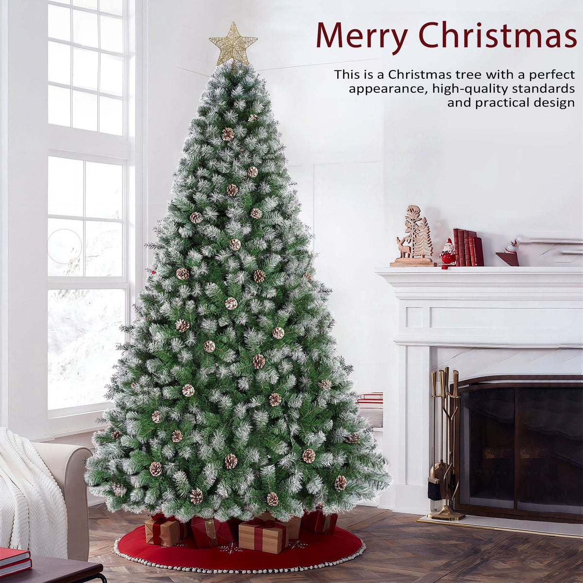 Yexmas 7.5ft Pre-Lit Christmas Tree with Tree Topper, 8 Modes LED Lights, Artificial Xmas Tree with Large Storage Bag