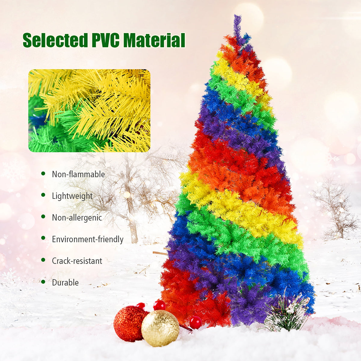 Costway 7FT Artificial Hinged Colorful Rainbow Full Fir Christmas Tree with 1213 Tips