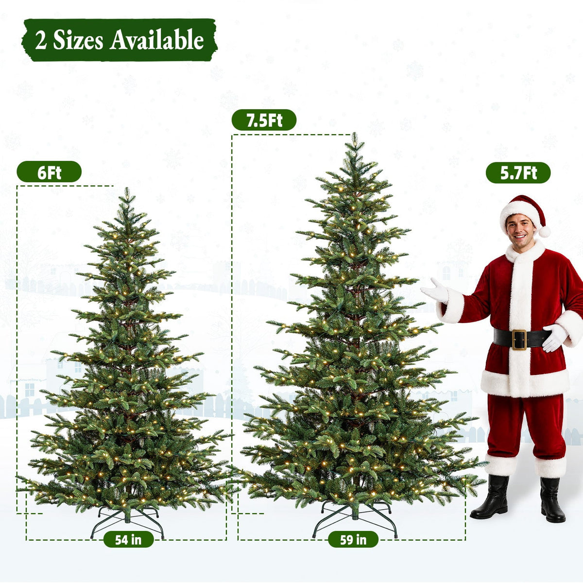 VIVATREES 6ft Pre-lit Artificial Christmas Tree w/ 1153 Mixed PVC PE Hinged Branch Tips 330 Warm White LED Lights Foldable Base