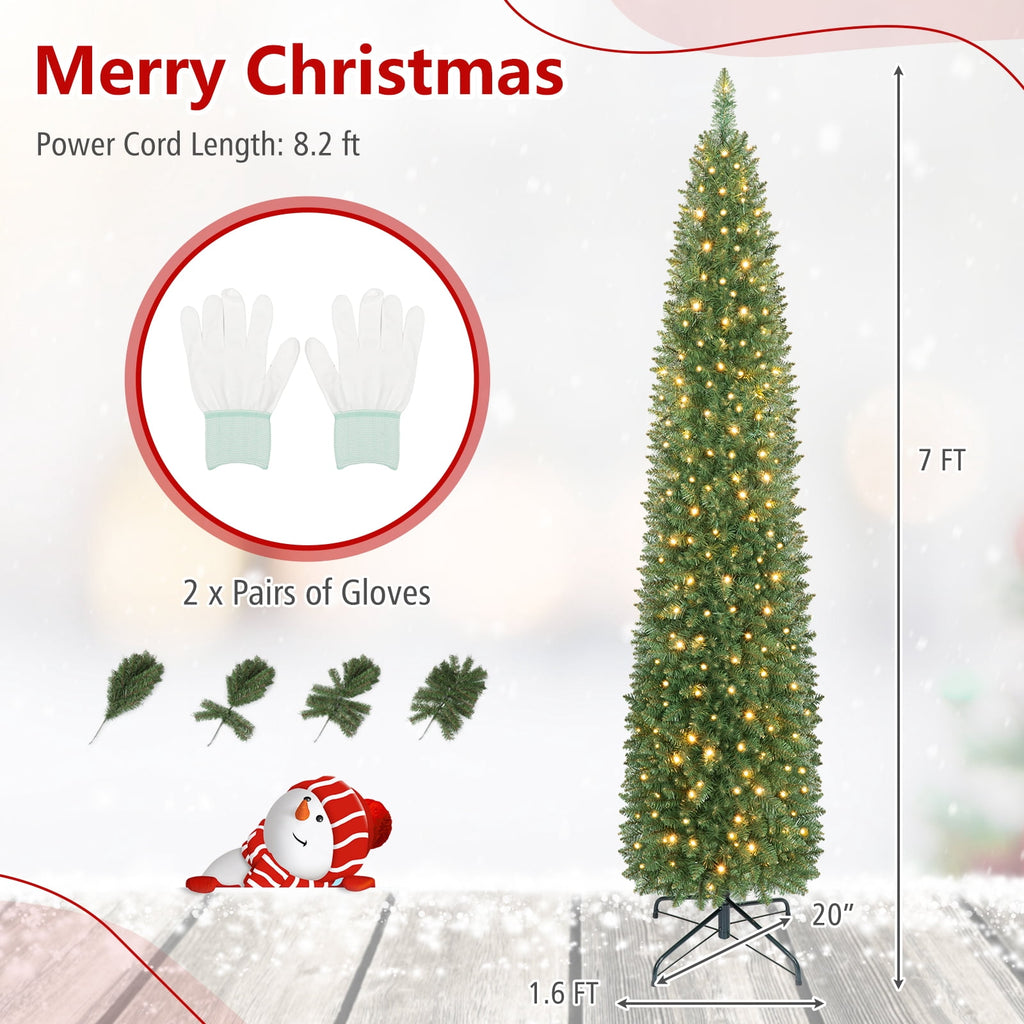 Costway 5 FT Pre-Lit Pencil Christmas Tree with 150 LED Lights & 296 Branch Tips Party