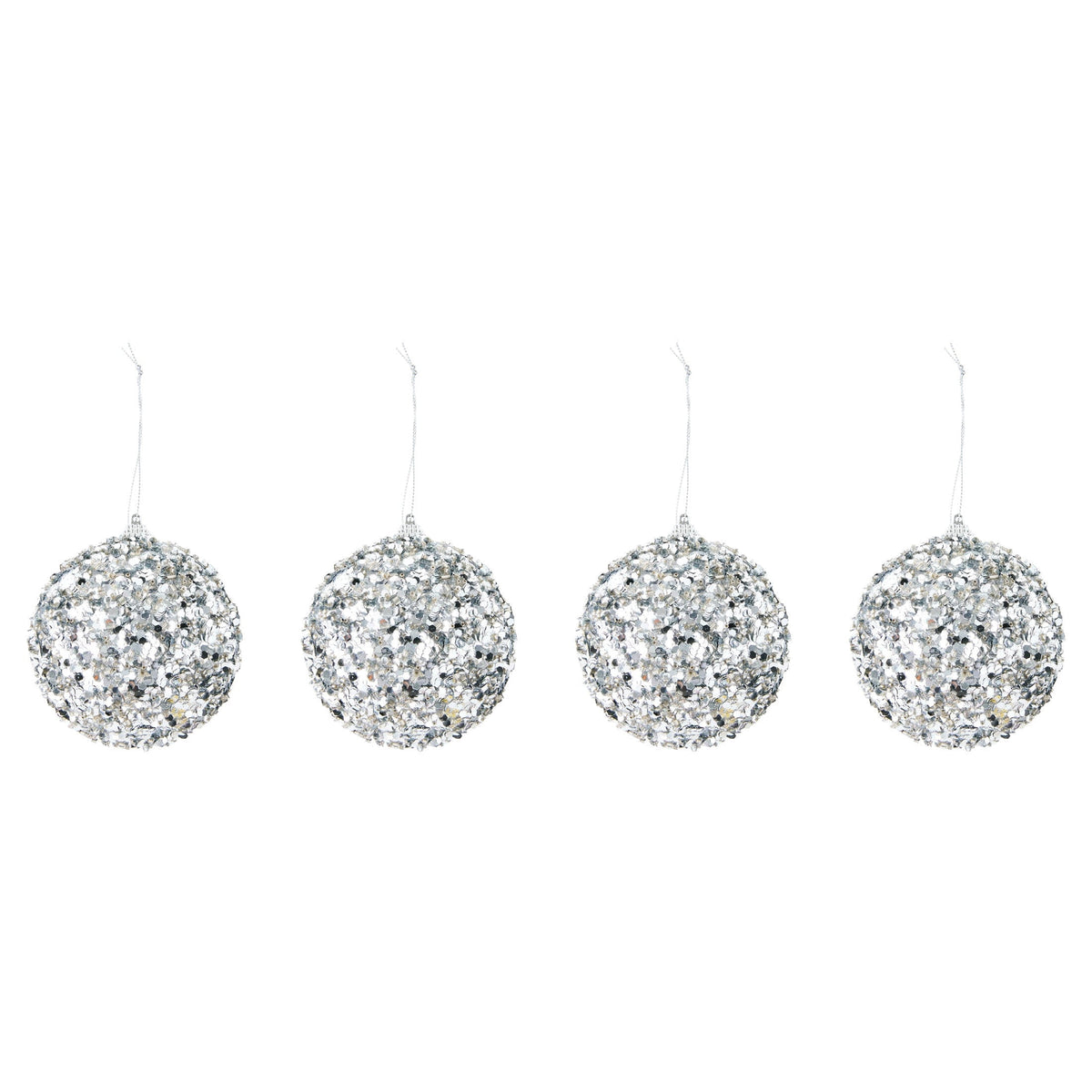 4-Count Silver Chunky Glitter Ball Christmas Ornaments, 4", by Holiday Time