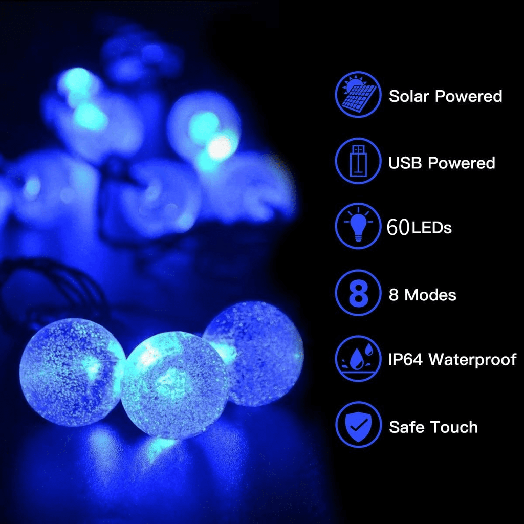 Juhefa Solar String Lights Outdoor 60 Led 35.6 ft Crystal Globe Lights for Garden Yard Porch Wedding Party Decor (White)