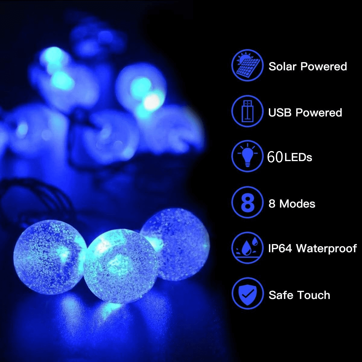 Juhefa Solar String Lights Outdoor 60 Led 35.6 ft Crystal Globe Lights for Garden Yard Porch Wedding Party Decor (White)