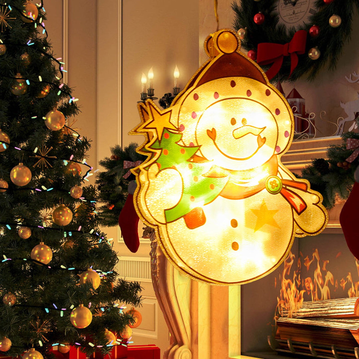 RXIRUCGD Christmas Window Hanging Lights Decorations, Christmas Window Lights with Suction Cup, Battery Operated Hanging Christmas Window Lights Indoor for Xmas Tree Fireplace Door Window Decor