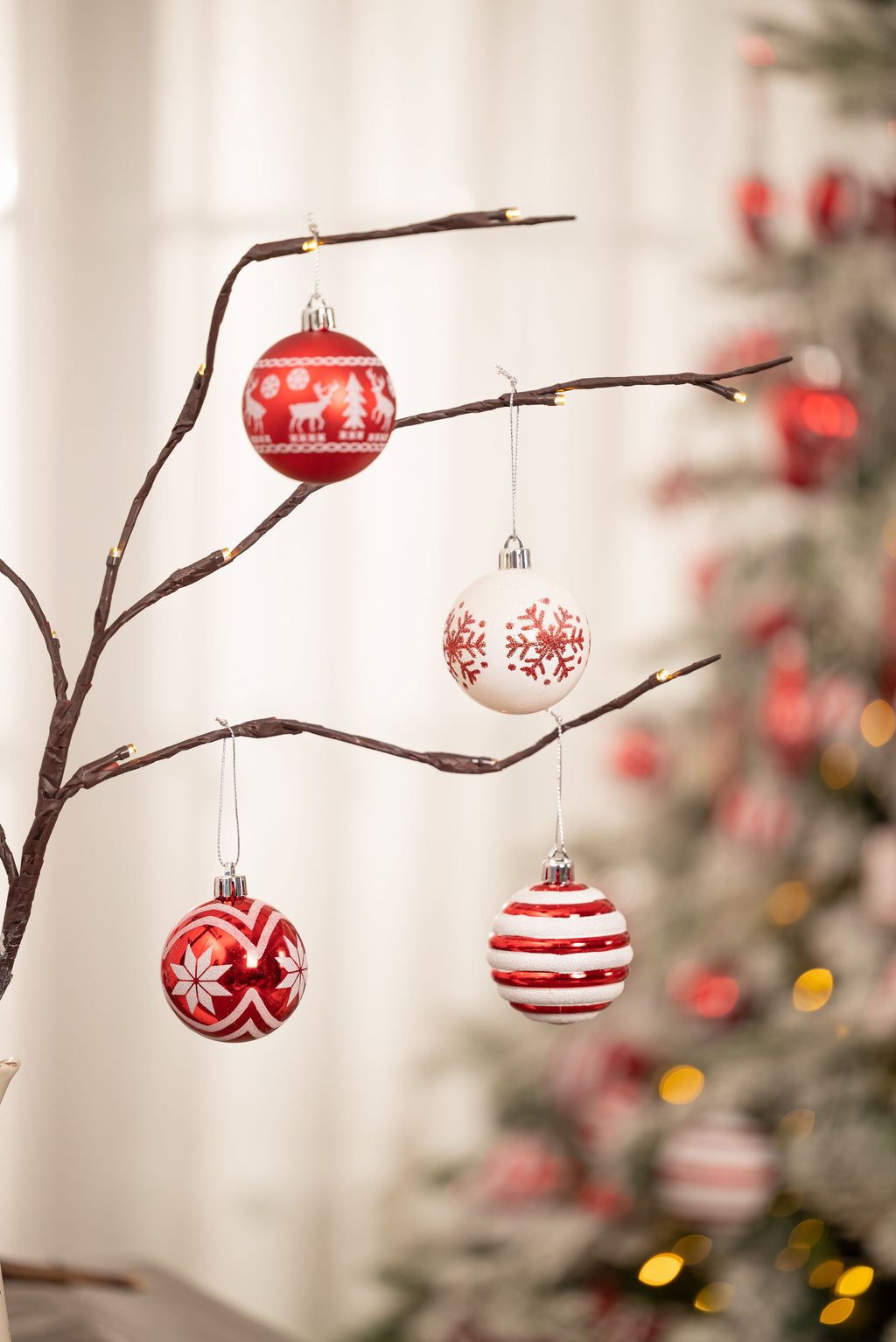 Valery Madelyn 24ct 2.36" Christmas Ball Ornaments, Red White Shatterproof Ornaments for Christmas Party Decor