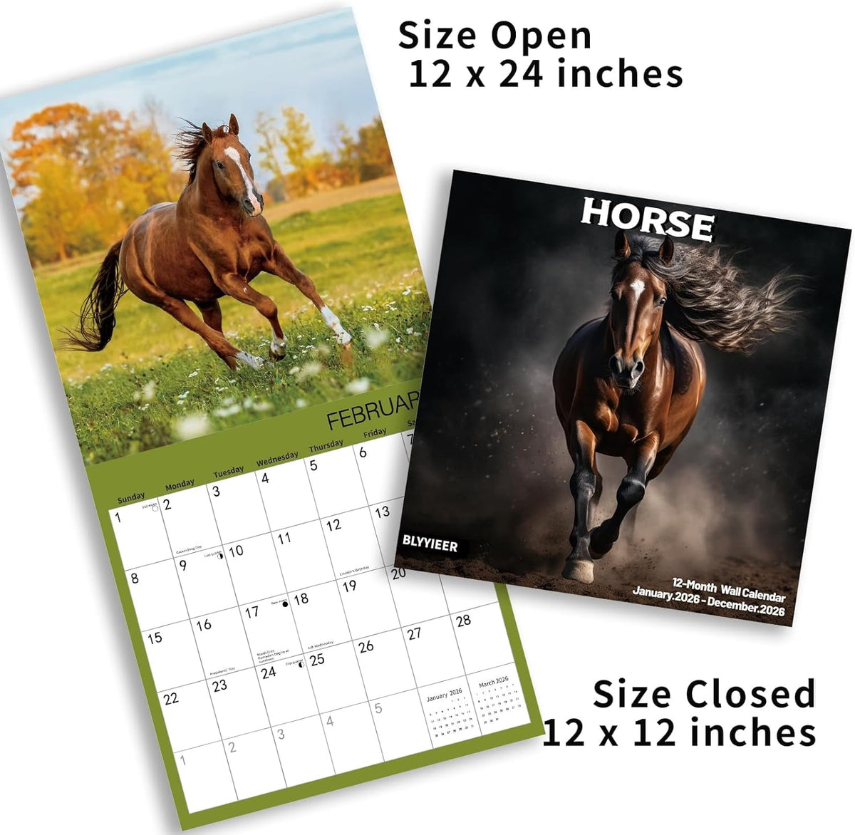 2026 Wall Calendar,Wolf Calendar 2025-2026,Wolf Monthly Wall Calendar, 12" x 24" Open,Family Planner Calendar with Wolf, Home & Office Organizer,Hangable
