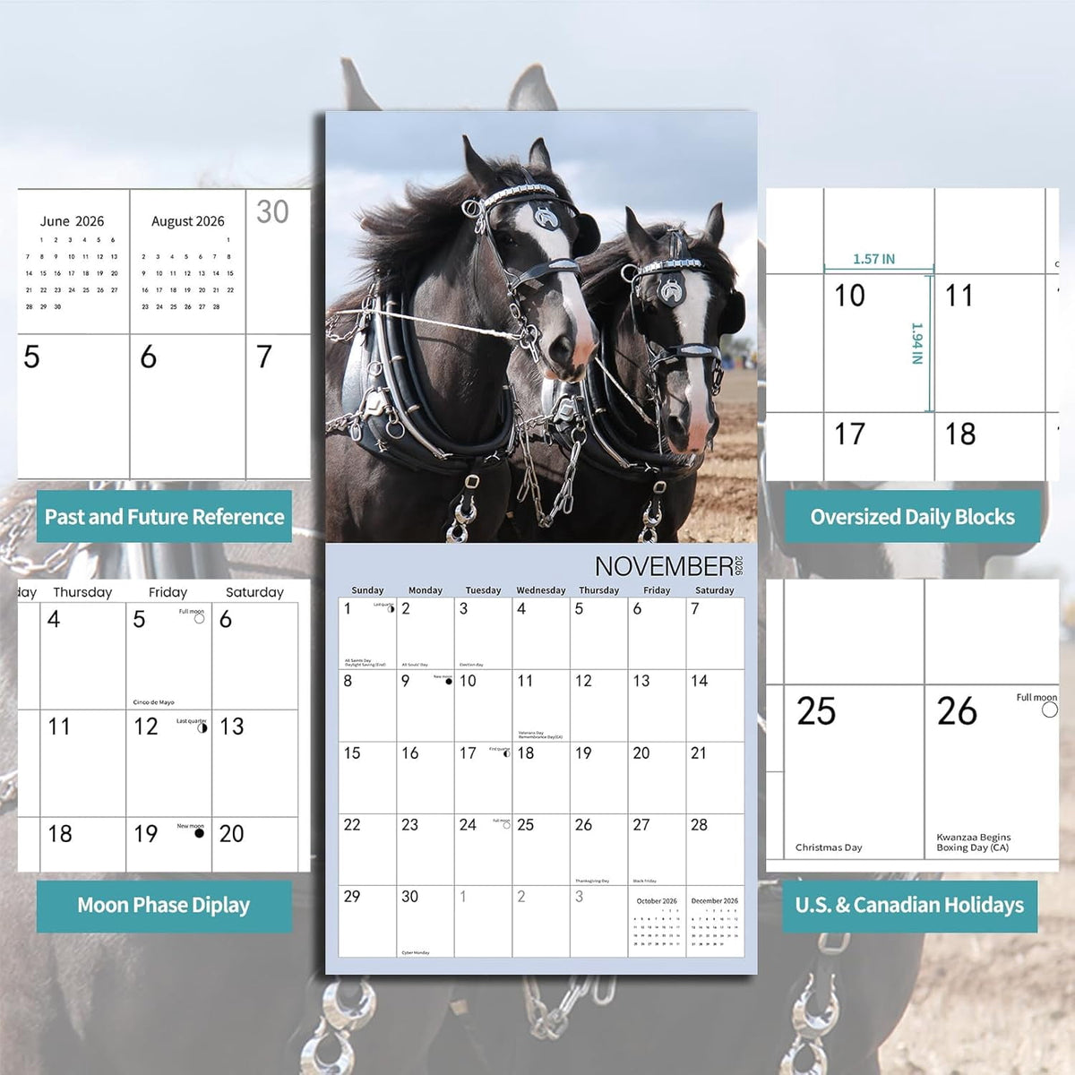 2026 Wall Calendar,Wolf Calendar 2025-2026,Wolf Monthly Wall Calendar, 12" x 24" Open,Family Planner Calendar with Wolf, Home & Office Organizer,Hangable