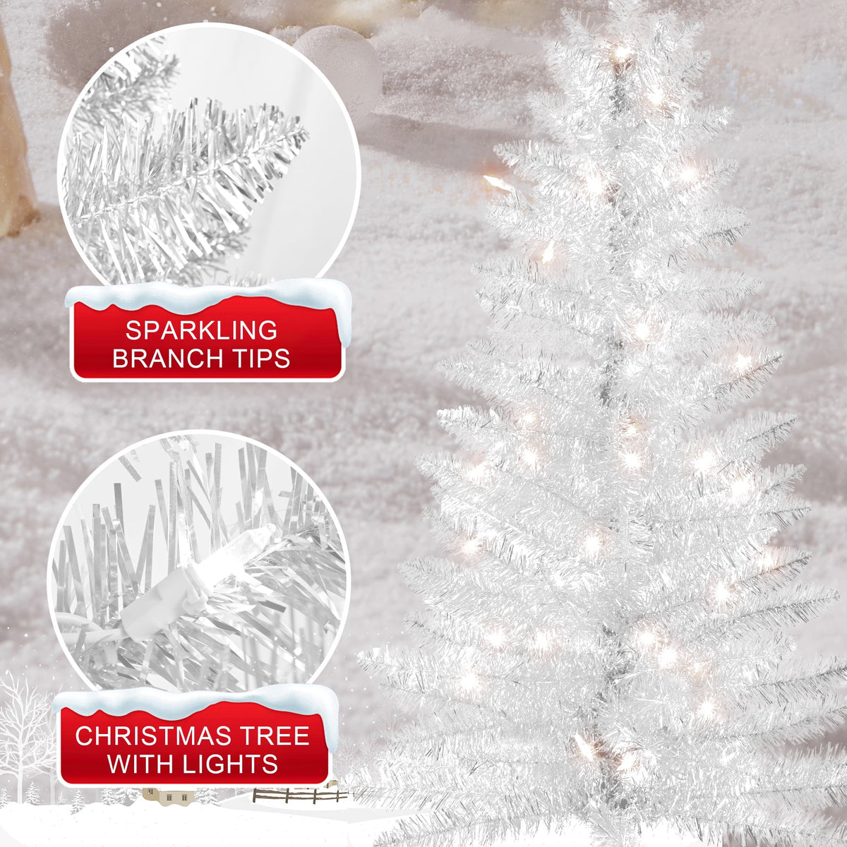 Mayhihi 4FT White Small Christmas Tree with Lights, Artificial Xmas Trees for Home Office