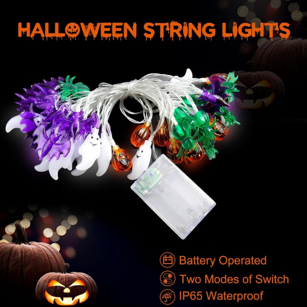 Katinyos Halloween Lights Decor,16 FT 40 LED 3D Pumpkin Bat Ghost Battery Operated String Lights with 8 Lighting Modes